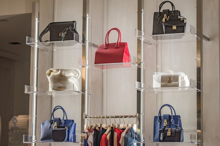 Luxury purses in a fashion store in Madrid